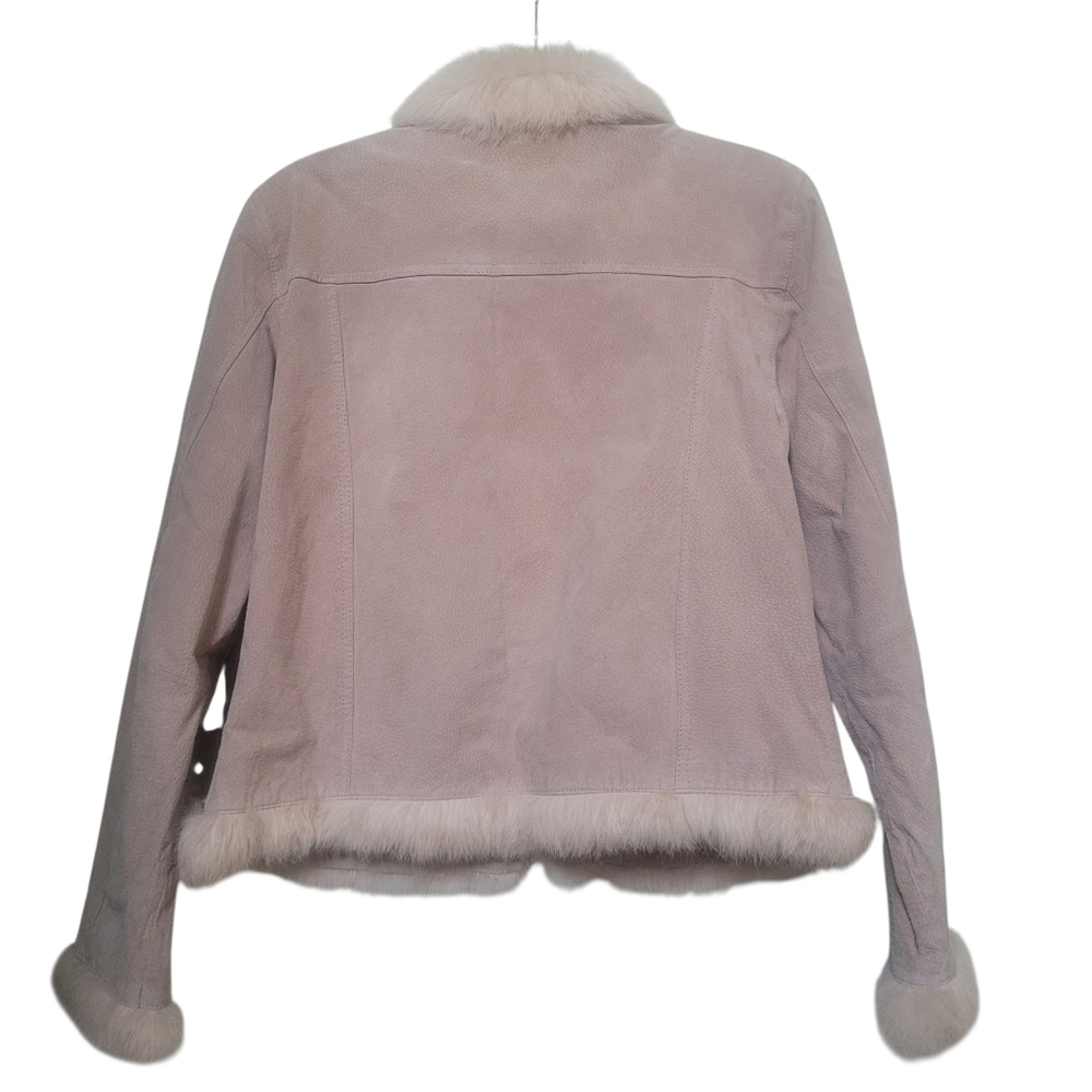 Y2K Wilson’s Leather Maxima Blush Pink Suede Jacket Genuine Rabbit Fur Trim L - Picture 4 of 11